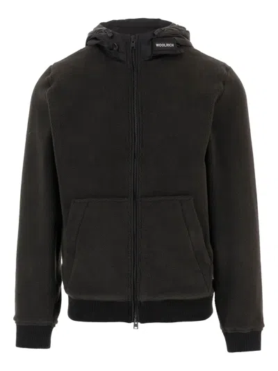 Woolrich Men Black Zip-up Logo Hoodie, L Luxury Sweatshirts & Hoodies For Men Darveys In Black