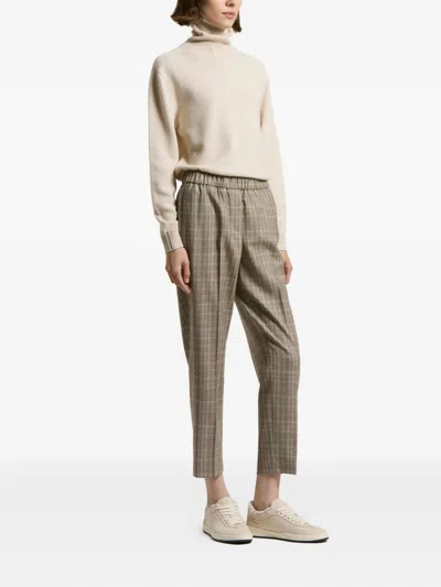 Peserico Check-pattern Trousers In Gray