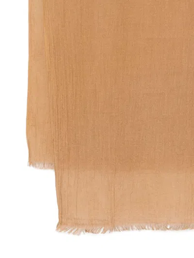Yerse Raw-edge Scarf In Brown