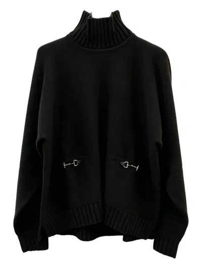 Gucci Wool And Cashmere Turtleneck Sweater With Horsebit In Black
