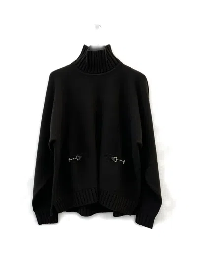 Gucci Wool And Cashmere Turtleneck Sweater With Horsebit In Black
