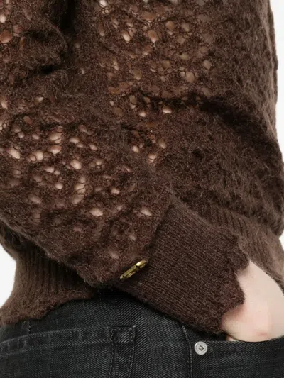 Twinset Wrap-style Open-knit Sweater With Scalloped Edges In Brown