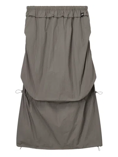 Mini Cream Drawstring Midi Skirt In Gray