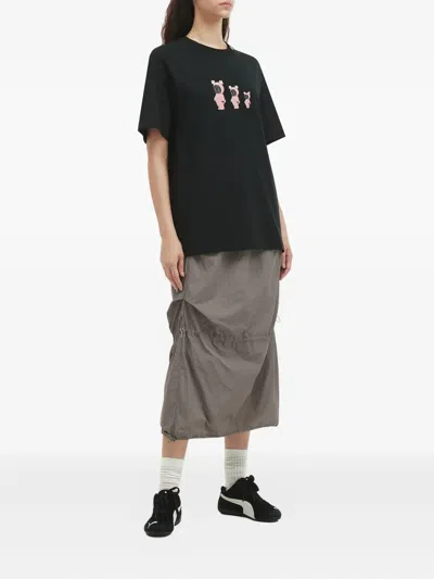 Mini Cream Drawstring Midi Skirt In Gray