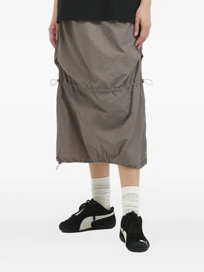 Mini Cream Drawstring Midi Skirt In Gray