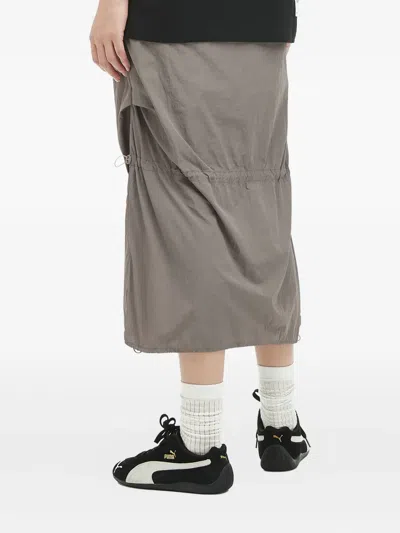 Mini Cream Drawstring Midi Skirt In Gray