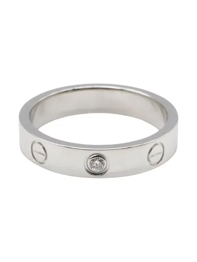 Pre-owned Cartier 14k White Gold Mini Love Diamond Ring In Silver