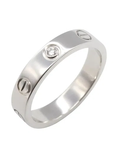 Pre-owned Cartier 14k White Gold Mini Love Diamond Ring In Silver