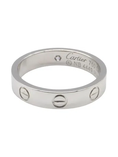 Pre-owned Cartier 14k White Gold Mini Love Diamond Ring In Silver