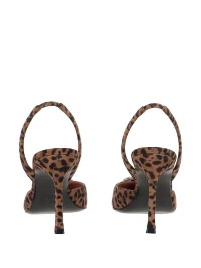 Amina Muaddi Pointed-toe Slingback Heels With Crystal Embellishment In Animal Print