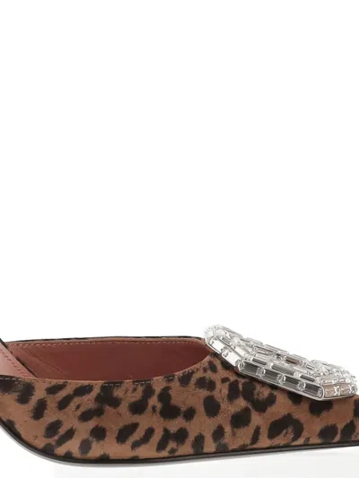 Amina Muaddi Pointed-toe Slingback Heels With Crystal Embellishment In Animal Print