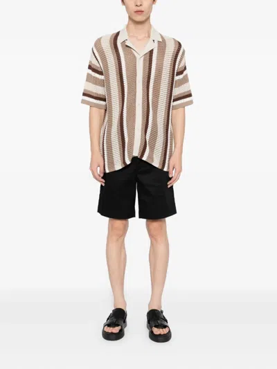 Raith Dellamore Striped Open-knit Shirt In Brown
