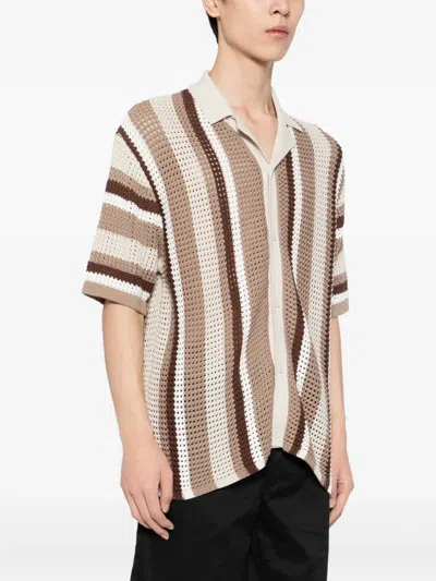 Raith Dellamore Striped Open-knit Shirt In Brown
