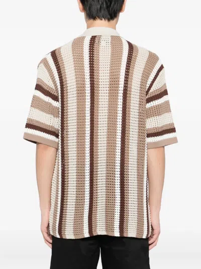 Raith Dellamore Striped Open-knit Shirt In Brown
