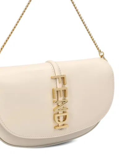 Fendi Graphy Leather Wallet On Chain In Neutral