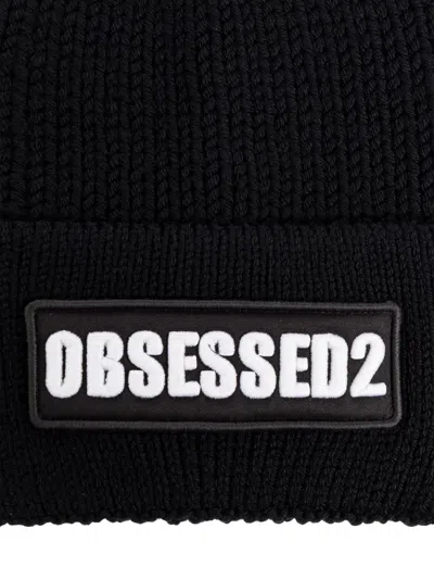 Dsquared2 Logo Patch Knitted Beanie In Black