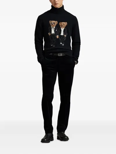 小熊刺绣高领毛衣