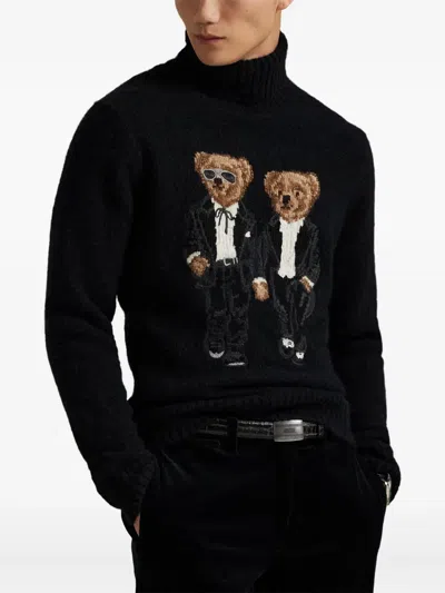 小熊刺绣高领毛衣