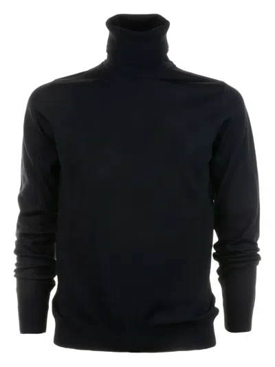 Alpha Studio Man Turtleneck Black Size 40 Merino Wool In Black