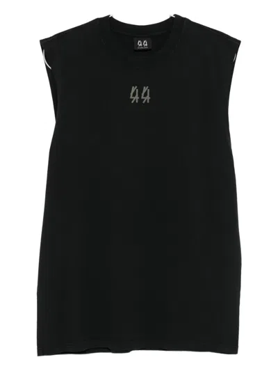 44 Label Group Black Sleeveless Crewneck Top With Logo Detail On The Front And Maxi Logo Print On The Rear In Cotto In Black