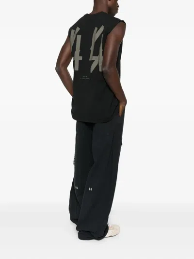 44 Label Group Black Sleeveless Crewneck Top With Logo Detail On The Front And Maxi Logo Print On The Rear In Cotto In Black