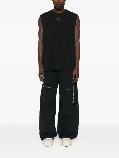 44 Label Group Black Sleeveless Crewneck Top With Logo Detail On The Front And Maxi Logo Print On The Rear In Cotto In Black