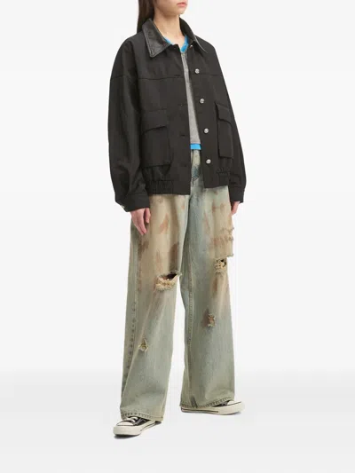 Tout A Coup Leather-collar Pocket Jacket In Black