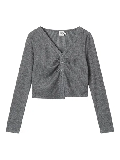 B+ab Ribbed Buttoned Cardigan In Gray