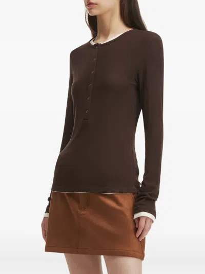 B+ab Long-sleeve Half-button T-shirt In Brown