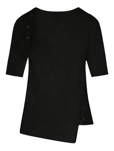Courrèges Asymmetric Hem Top Featuring Button Detail In Black