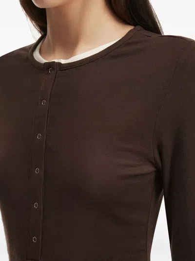 B+ab Long-sleeve Half-button T-shirt In Brown