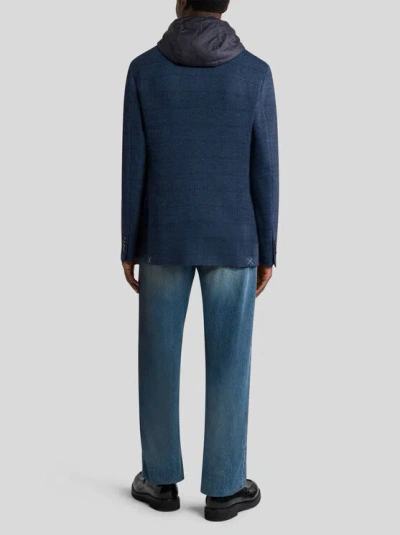 Etro Herringbone Removable-hood Jacket In Blue