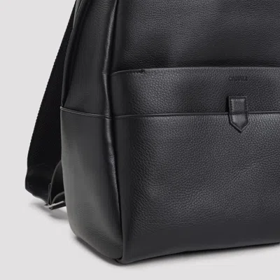 Canali Zip Leather Backpack In Black