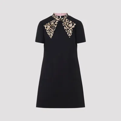 Valentino Black Crepe Couture Dress With Animal-print Bow