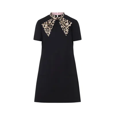 Valentino Black Crepe Couture Dress With Animal-print Bow