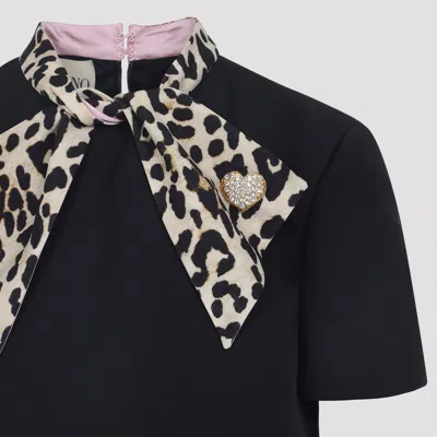 Valentino Black Crepe Couture Dress With Animal-print Bow