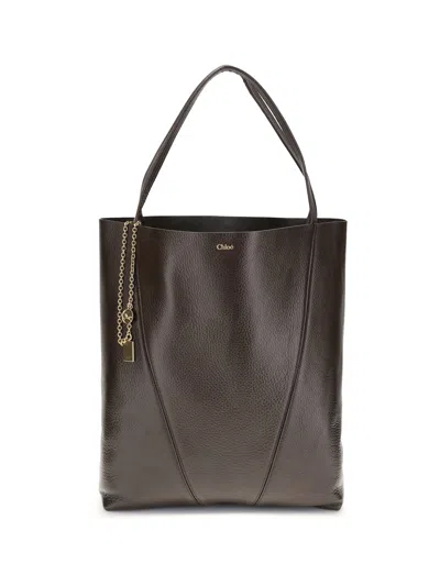 Chloé Spin Large Tote Bag In Brown