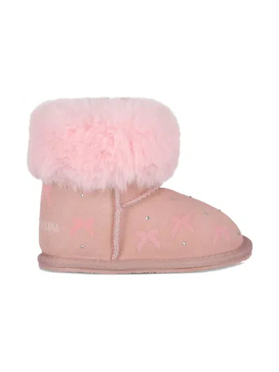 Monnalisa Bow-embellished Boots In Pink