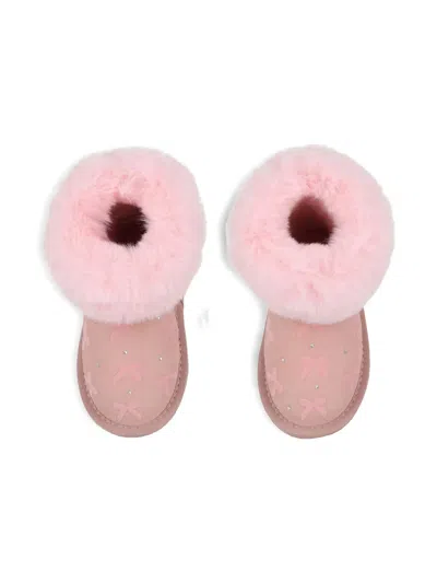 Monnalisa Bow-embellished Boots In Pink