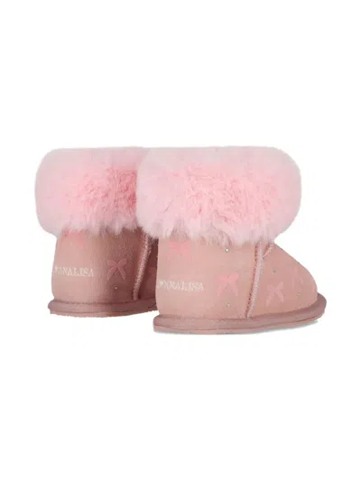 Monnalisa Bow-embellished Boots In Pink