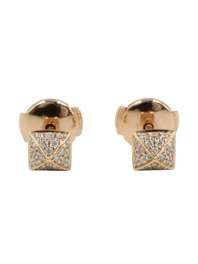 Pre-owned Hermes 18k Rose Gold Clou D'h Diamond Earrings In Pink