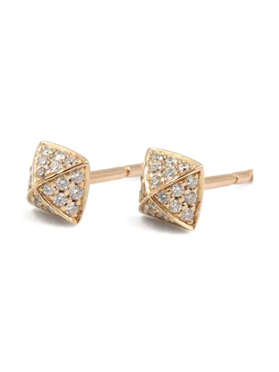 Pre-owned Hermes 18k Rose Gold Clou D'h Diamond Earrings In Pink