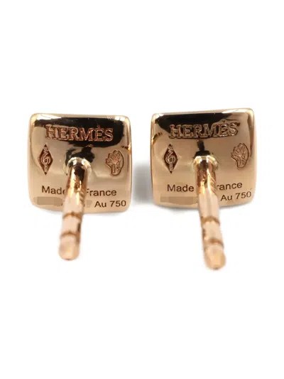 Pre-owned Hermes 18k Rose Gold Clou D'h Diamond Earrings In Pink