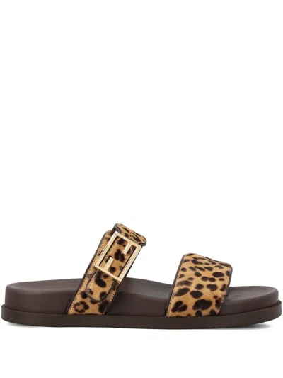 Fendi Feel Leopard Calf Hair Slide Sandals In Animal Print
