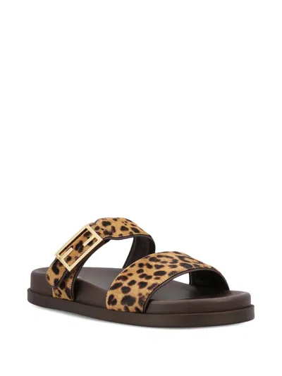 Fendi Feel Leopard Calf Hair Slide Sandals In Animal Print