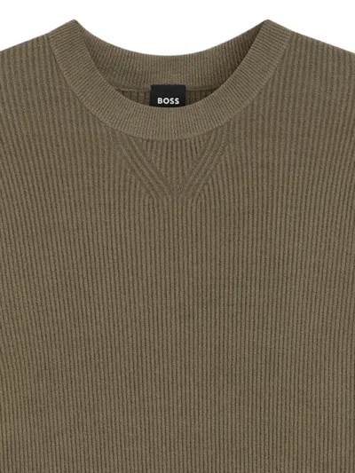Hugo Boss Maglione Effetto Velluto A Coste Marrone In Green