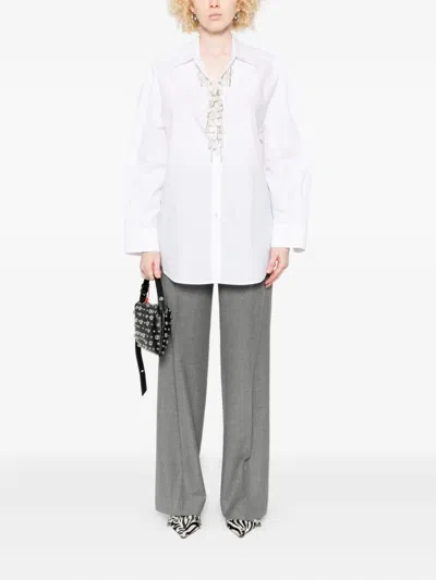 Pinko Loose-fit White Shirt With Decorative Beads In White
