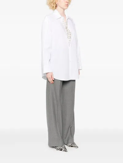 Pinko Loose-fit White Shirt With Decorative Beads In White