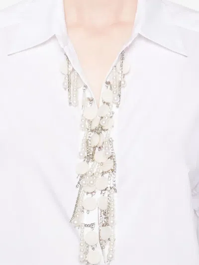 Pinko Loose-fit White Shirt With Decorative Beads In White