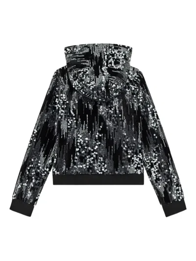 Guess Girls Sequin Velvet Zip Up Top In Black